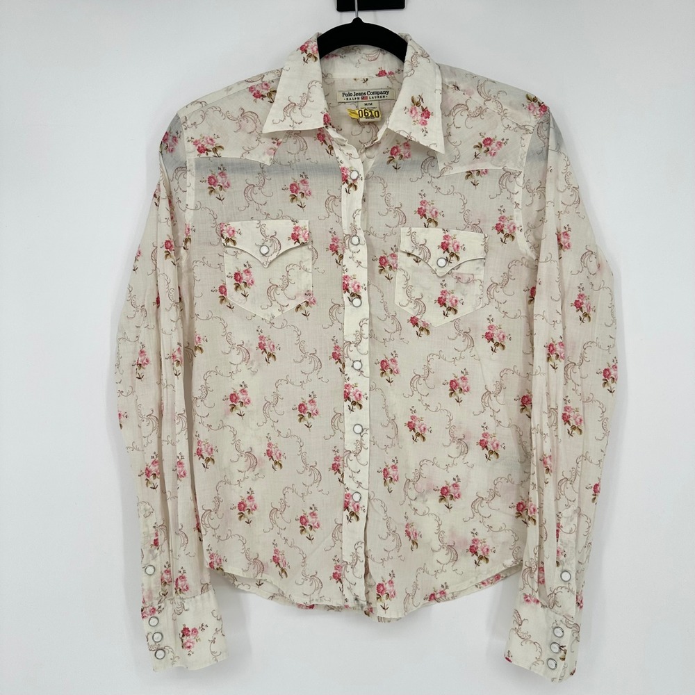 Vintage Polo Ralph Lauren Jeans Western Cowgirl Snap Long Sleeve Floral Shirt M